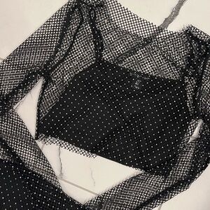 Sheer Black Mesh Top with Polka Dots